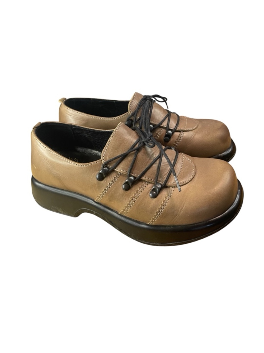 Dansko Women's Tan Leather Lace-Up Clogs with Black Soles